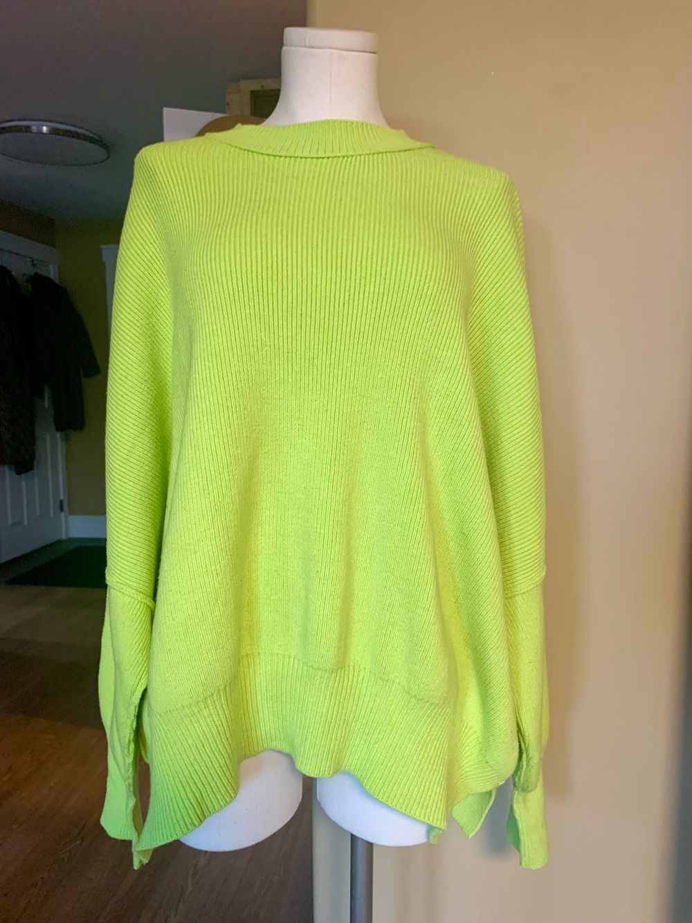 Free People Neon Lime Ribbed Oversized Pullover